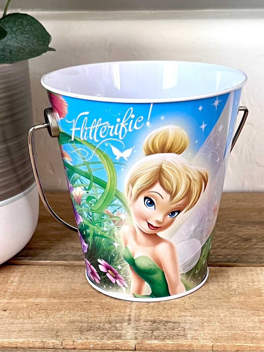 Disney Fairies Tinkerbell Mini Metal Tin Bucket Flitterific Pail NWOT